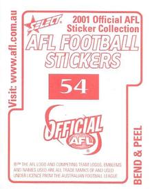 2001 Select AFL Stickers #54 Adrian Hickmott Back